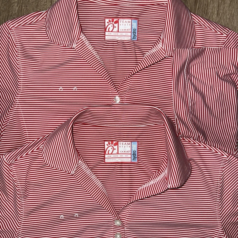 Lot Of 2 Oobe Chickfila Hydro Chill Polo Women's Medium Red White Striped